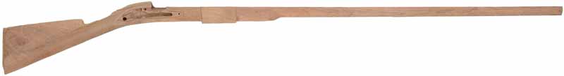 Stock, 1746 Brown Bess,
pre shaped, pre-inlet 46" barrel,
1746 lock, plain walnut Stock, 1746 Brown Bess,
pre shaped, pre-inlet 46" barrel,
1746 lock, plain walnut